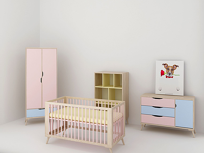 3d可爱婴儿床柜模型