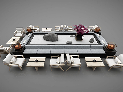 3d现代休息区会客区沙发茶几模型