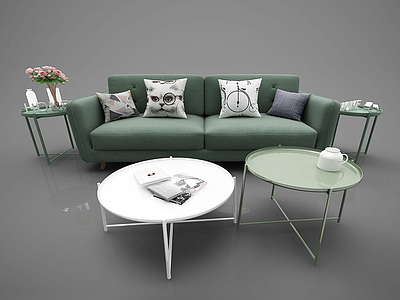 现代休闲沙发茶几组合模型