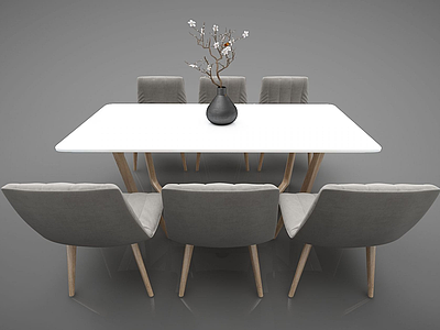 3d现在简约餐桌椅子组合模型