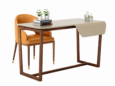 现代轻奢实木书桌椅饰品3d模型