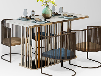 3d中式金属餐桌椅模型