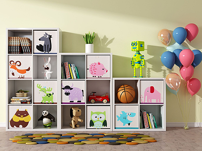 3d现代儿童书柜模型