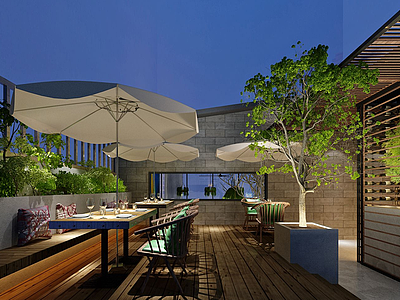 3d庭院式餐厅餐馆空间模型