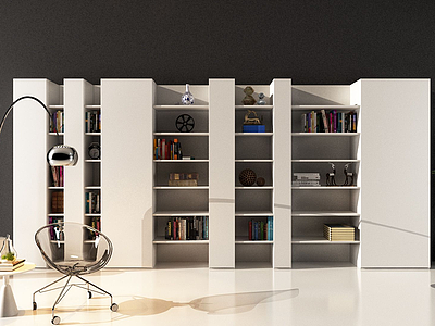 书柜休闲椅落地灯摆件组合模型3d模型