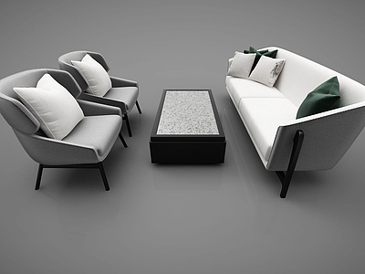 现代风格沙发茶几组合模型