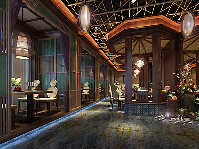 3d新中式餐厅餐馆空间模型