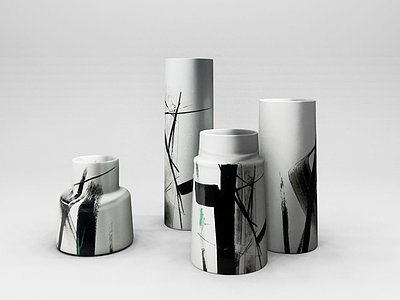 3d水墨造型陶瓷花瓶摆件模型