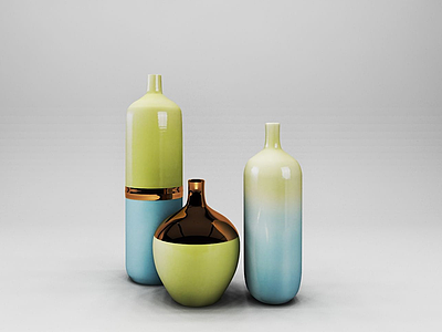 撞色陶瓷花瓶摆件模型3d模型