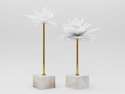 3d白色花朵摆件组合模型