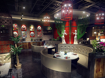 现代餐厅餐馆空间模型3d模型
