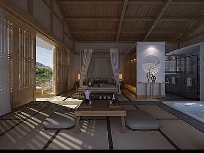 3d日式卧室模型