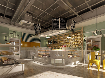 面包咖啡奶茶店3d模型