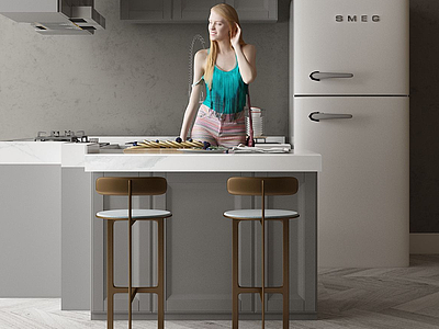 3d家具饰品组合厨房模型