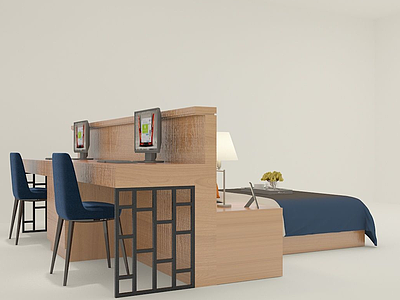 3d连体书桌床模型
