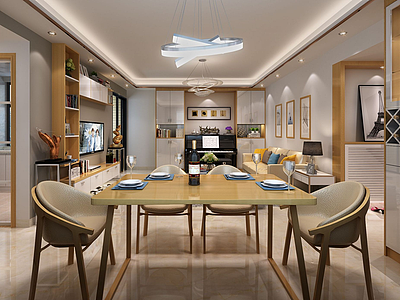 3d现代客餐厅全屋家具模型