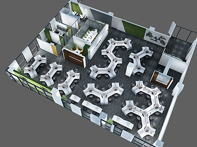 3d办公室整体空间模型