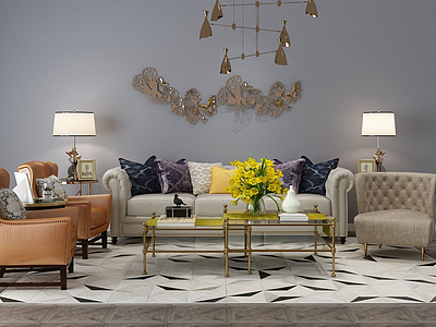 现代客厅沙发茶几组合模型3d模型