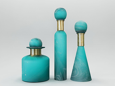 3d蓝色瓷瓶摆件组合模型