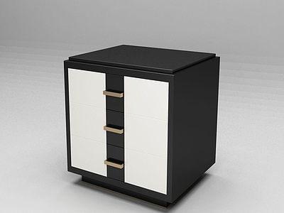 3d黑白实木床头柜模型