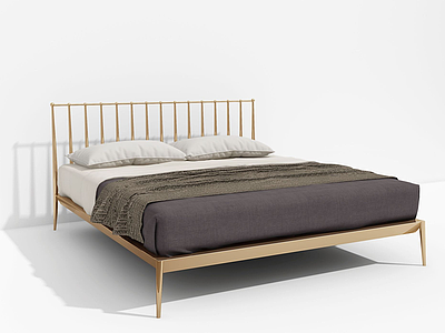 3d现代金色铁架床模型