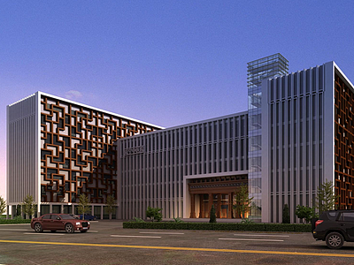 现代中医院建筑外观3d模型