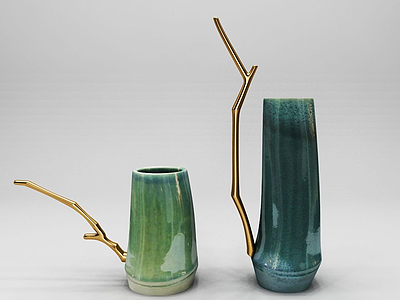 创意竹节陶瓷花瓶摆件模型3d模型