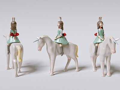 3d少女骑马雕塑摆件模型