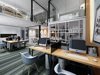3d办公楼双层办公室模型