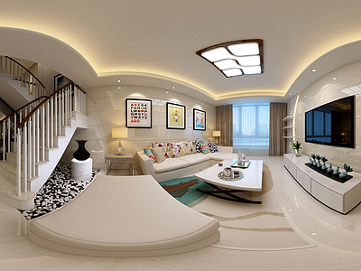 3d现代别墅客厅楼梯模型