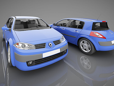 蓝色雷诺轿车模型3d模型