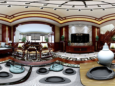 别墅中式客厅椅子楼梯模型3d模型