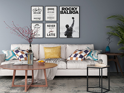 3d现代沙发茶几壁画组合模型