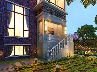 别墅外观庭院3d模型