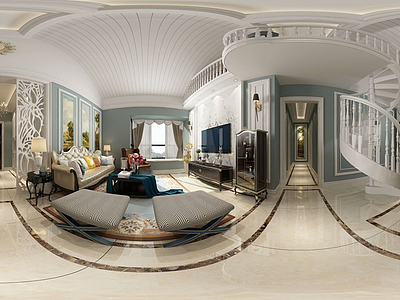 欧式别墅客厅转角楼梯模型3d模型