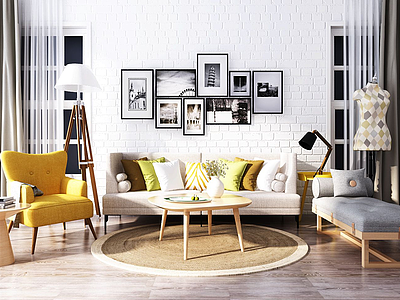 3d现代沙发躺椅茶几组合模型
