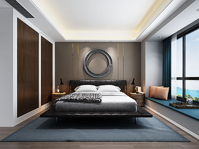 3d中式简约卧室模型