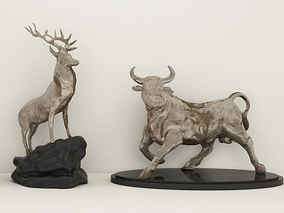 马鹿羊牛雕塑摆件陈设品模型3d模型