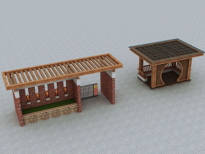 3d新中式廊架亭子模型