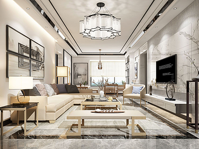 现代客厅转角布艺沙发模型3d模型