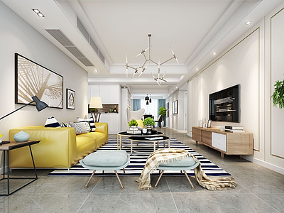 现代客厅黄色皮沙发模型3d模型