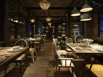 3d现代饭店餐厅模型