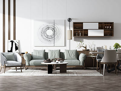 3d现代沙发餐桌组合模型