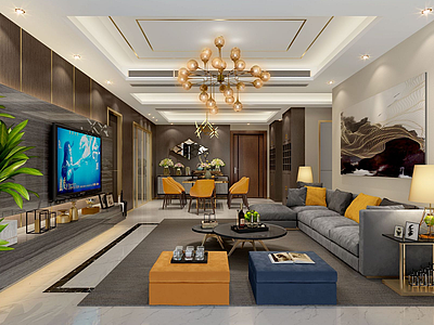 3d现代客厅布艺沙发模型