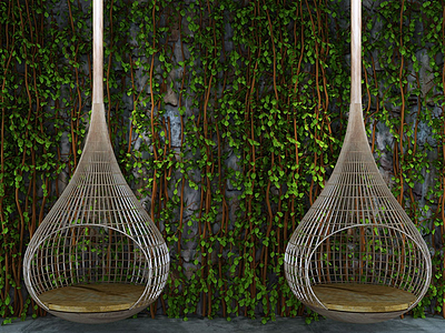 3d植物墙吊椅组合模型