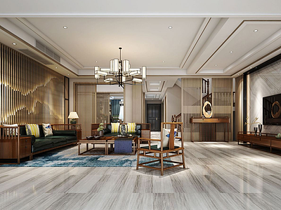 3d中式大客厅红木沙发模型