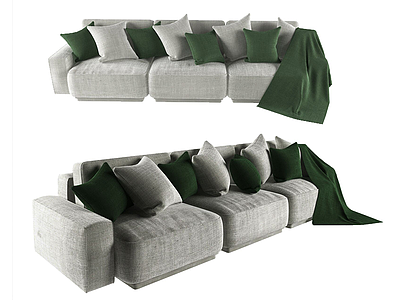3d现代布多人沙发模型