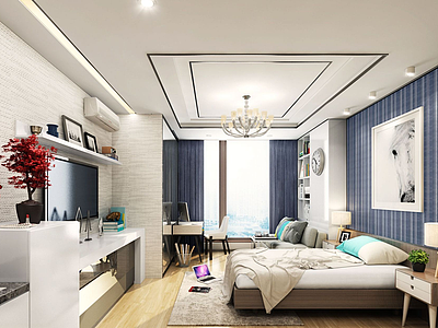 3d现代公寓客厅卧室模型