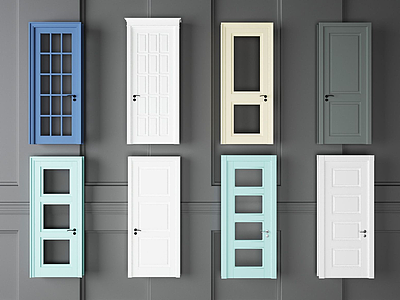 3d彩色卧室门组合模型