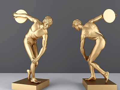 3d北欧运动员金属雕塑模型